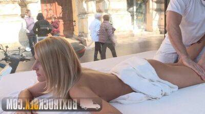 Hot Summer Gives a Foot Job in Public on girlsporntube.one