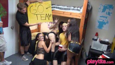 Gorgeous coed teen chicks groupsex action in the dorm room on girlsporntube.one