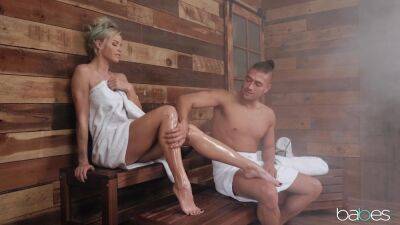 Gorgeous pornstar gets oiled up and sodomized in the sauna on girlsporntube.one