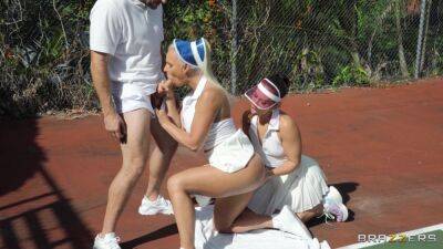 Loud dick sharing treat in outdoor tennis lesson scenes for two premium ladies on girlsporntube.one