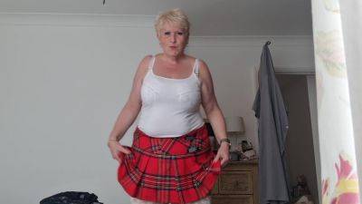 Tartan Skirt Stockings And White See Thru Panties on girlsporntube.one