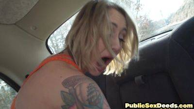 Tattooed taxi slut in pantyhose drilled by taxi man outdoor on girlsporntube.one