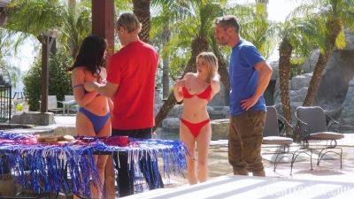 Aroused teen dolls swap their stepdads for merciless outdoor foursome on girlsporntube.one