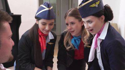 Bitches share man's dick in between flights for a special group treat on girlsporntube.one