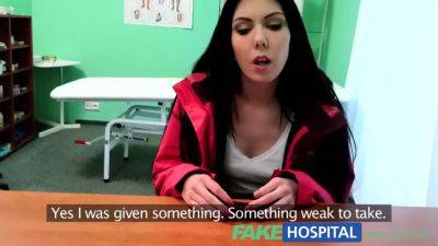 Hot brunette patient moans in pleasure while being examined in hospital by a nurse on girlsporntube.one