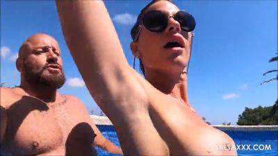 Leidy De Leon enjoys a poolside fuck with a big-titted milf on girlsporntube.one