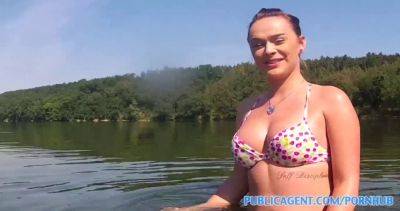 Bikini babe with huge tits gets pounded on the lake in POV reality video on girlsporntube.one