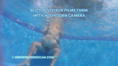 This couple thinks no one knows what they are doing underwater in the pool but the voyeur does on girlsporntube.one