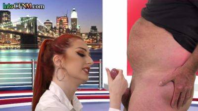 CFNM redhead British babe sucks cock in live TV show - Britain on girlsporntube.one