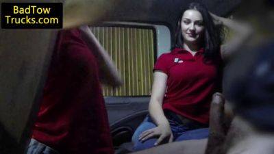 Lucky amateurs share driver's hard cock after getting stranded in a truck on girlsporntube.one