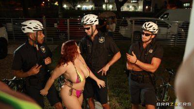 Cops share chubby MILF's wet holes in dirty gangbang on girlsporntube.one