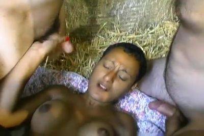 French Ebony With Short Hair Pleasing Multiple White Cocks On A Farm - France on girlsporntube.one