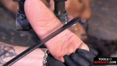 Poor BDSM Ebony babe feet whipped by rough CMNF master on girlsporntube.one