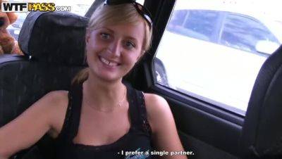 Blonde Teen's Car Threesome: Deepthroat, Facial, and Outdoor Action with Vova and Zoya on girlsporntube.one