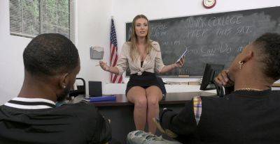 Appealing MILF teacher gets busy with two black studs on girlsporntube.one