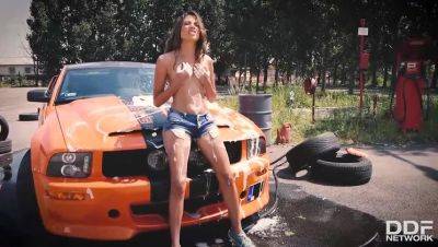 Baby Nicols' Auto Wash Fingering - Shaved Brunette on girlsporntube.one