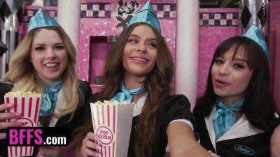 Cute Teens In Uniforms Aria Valencia, Nicole Aria And Riley Reign Share A Customer's Cock - POV foursome cosplay on girlsporntube.one