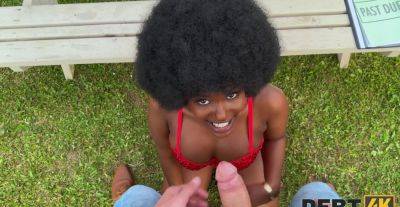 Curly ebony princess enjoys tasty dong in backyard POV romance on girlsporntube.one