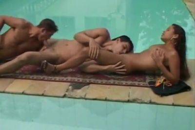 Bisexual Threesome In Swimming Pool on girlsporntube.one