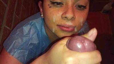 Latina girl being enthusiastic about blowjob and gets facial pov on girlsporntube.one