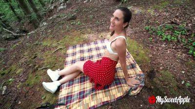 Public Picnic Gone Wild! Horny Brunette Riding Cock Outdoors Begs For A Facial on girlsporntube.one