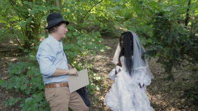 Ebony bride gets lost in the woods and fucked by a random dude on girlsporntube.one