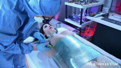 Brunette Android pussy gets laid with the mad scientists on girlsporntube.one