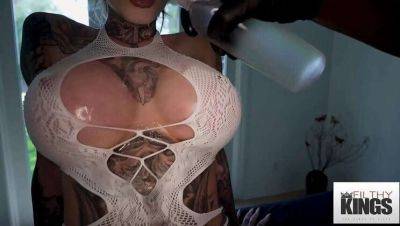 Inked Blonde with Huge Breasts Gets Oiled Up and Fucked on girlsporntube.one