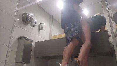 Catching Redsparow and Pssygalore691's public bathroom tryst in the mall while wife shops on girlsporntube.one