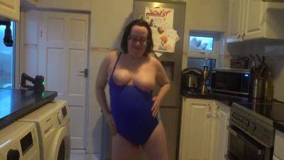 Wife With Big Breasts Dancing In Tight Blue Swimsuit on girlsporntube.one