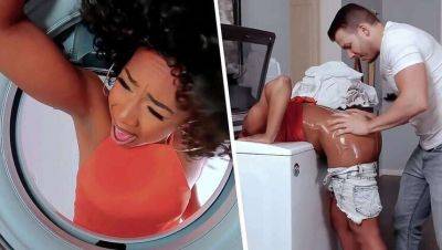 Feeling up My Girlfriend's Ebony Mom Stuck in Washing Machine - MILFED on girlsporntube.one