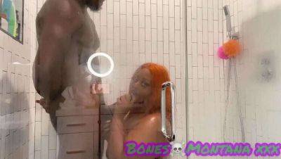 Ebony BBW Shower Fun with Juicy T & Bones Montana on girlsporntube.one