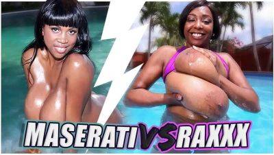 Rachel Raxxx vs Maserati: Busty MILFs Battle in Pool - Big Tits, Wet Bikini, Cumshot Compilation on girlsporntube.one