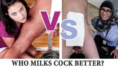 Mia Khalifa & Brandi Belle - Hot Handjob Battle! Cock Milking Challenge Part 2 - Lebanon on girlsporntube.one