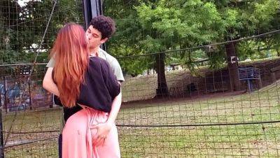 Redhead Teen Lenarica Fucks Big Cock Kyle in University Courtyard on girlsporntube.one