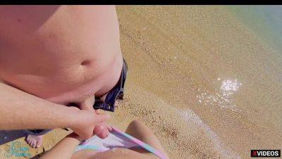 Stranger Cums in MILF's Panties on Beach - Public Handjob & Wet Kink on girlsporntube.one