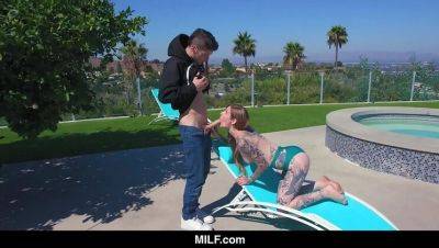 Tattooed MILF Penny Archer Fucks Her Young Neighbor - Blowjob, Doggystyle & Cum in Mouth on girlsporntube.one